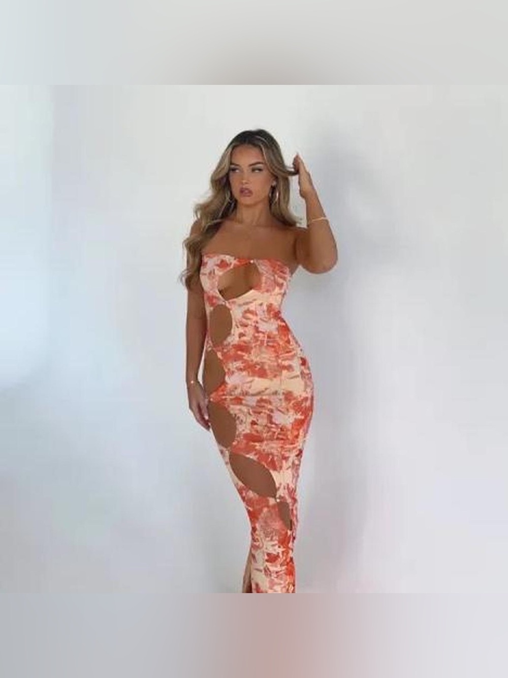 OUTCAST CLOTHING Strapless abstract floral print with side Cutouts dress sz XXS